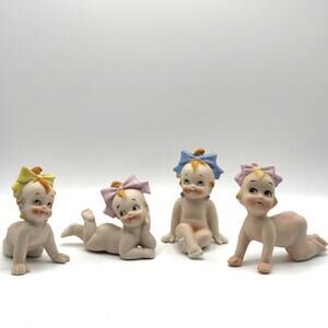 Vintage 1950's Lot of 4 Lefton Kewpie Baby Style Bisque Porcelain figurines